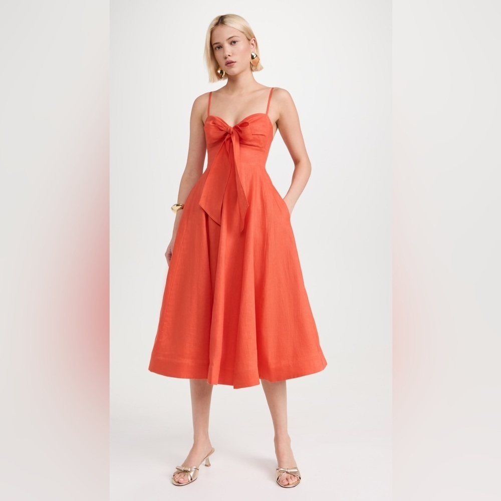Zimmermann crush tie front Vibrant Orange Midi Dress
